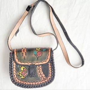 Leather butterfly & floral purse